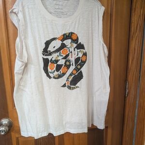 White Sleeveless Top with Snake Graphic